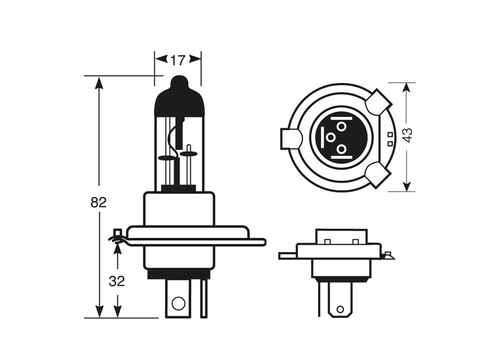 H4 (Quartz) Halogen Bulb Clear P45t